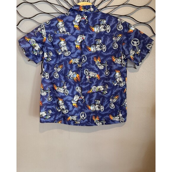 Hawaiian Other - Biker‎ Motorcycle in fire print all over Pattern HiP Hop  Bbq  Motto fire Mens